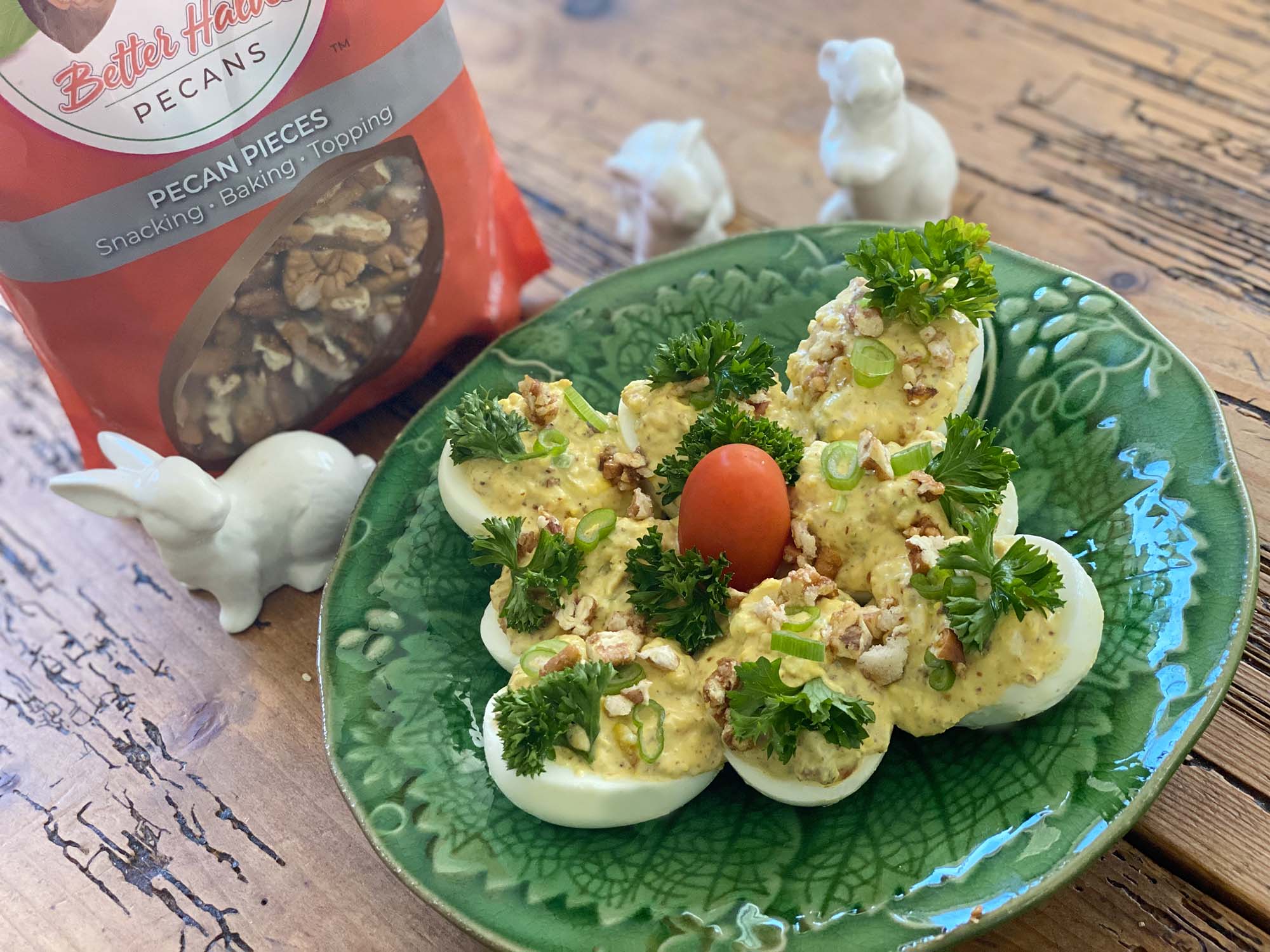 Deviled Eggs with Toasted Pecans and Bacon - Better Halves Pecans