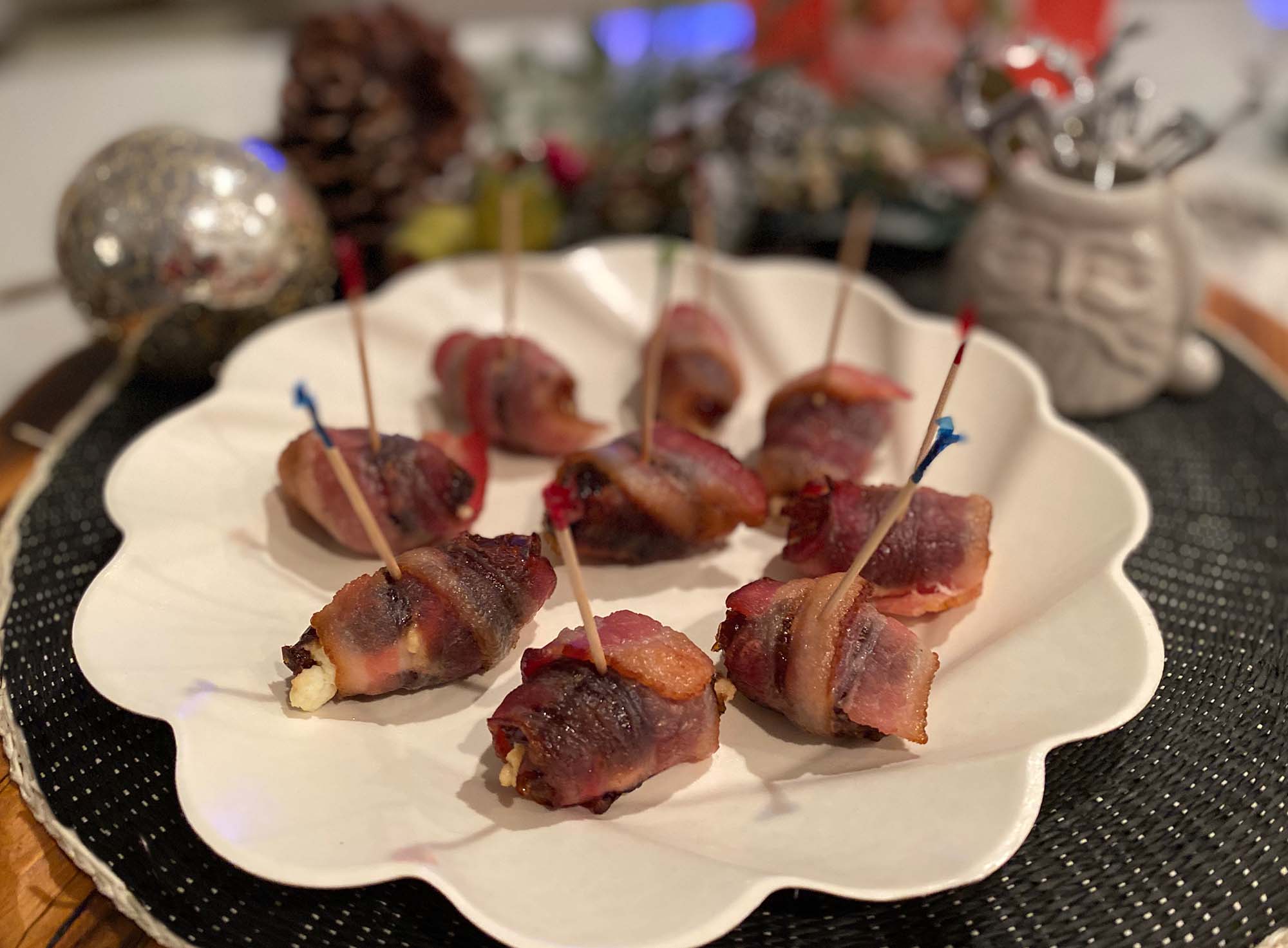 Bacon Wrapped Dates Stuffed with Pecans and Goat Cheese - Better Halves Pecans